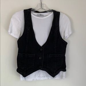 Black denim button vest size small
